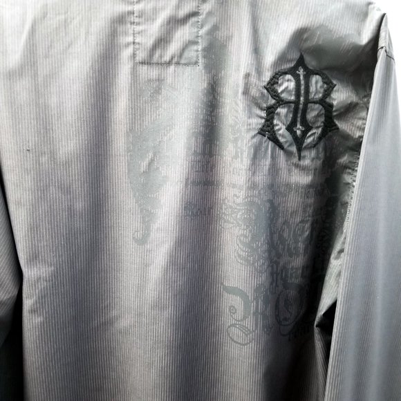 Roar Enough Excuses Tone on Tone Graphic Long Sleeve Button Up Black XL - Picture 8 of 15